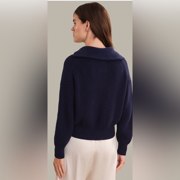 PIPER cotton zip-up collared sweater jacket NWOT dark blue - Picture 5 of 7